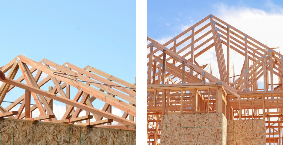 Two different views of a building under construction.