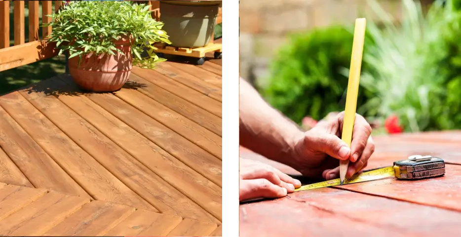 A person is working on the deck of their home.